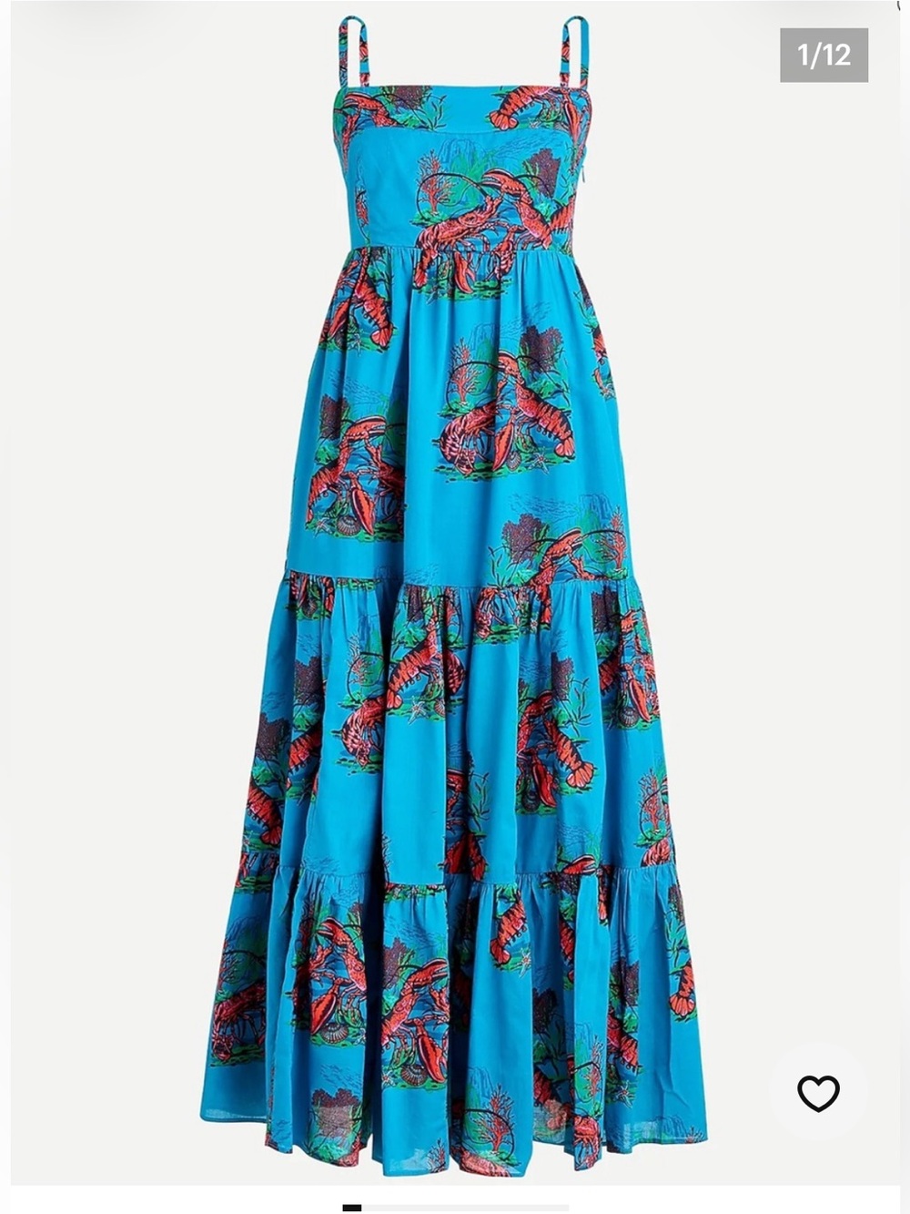 NWT / J. Crew / Tiered Maxi Dress in Lobster Print / Ultramarine / Size 10